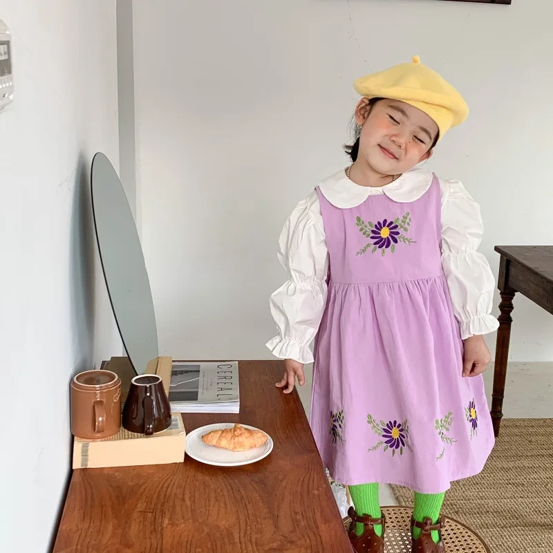 

Korean Children's Clothing Girls' Stylish Cute Embroidered Dress Long Sleeve Shirt Set Spring and Autumn New Baby Two-Piece Set