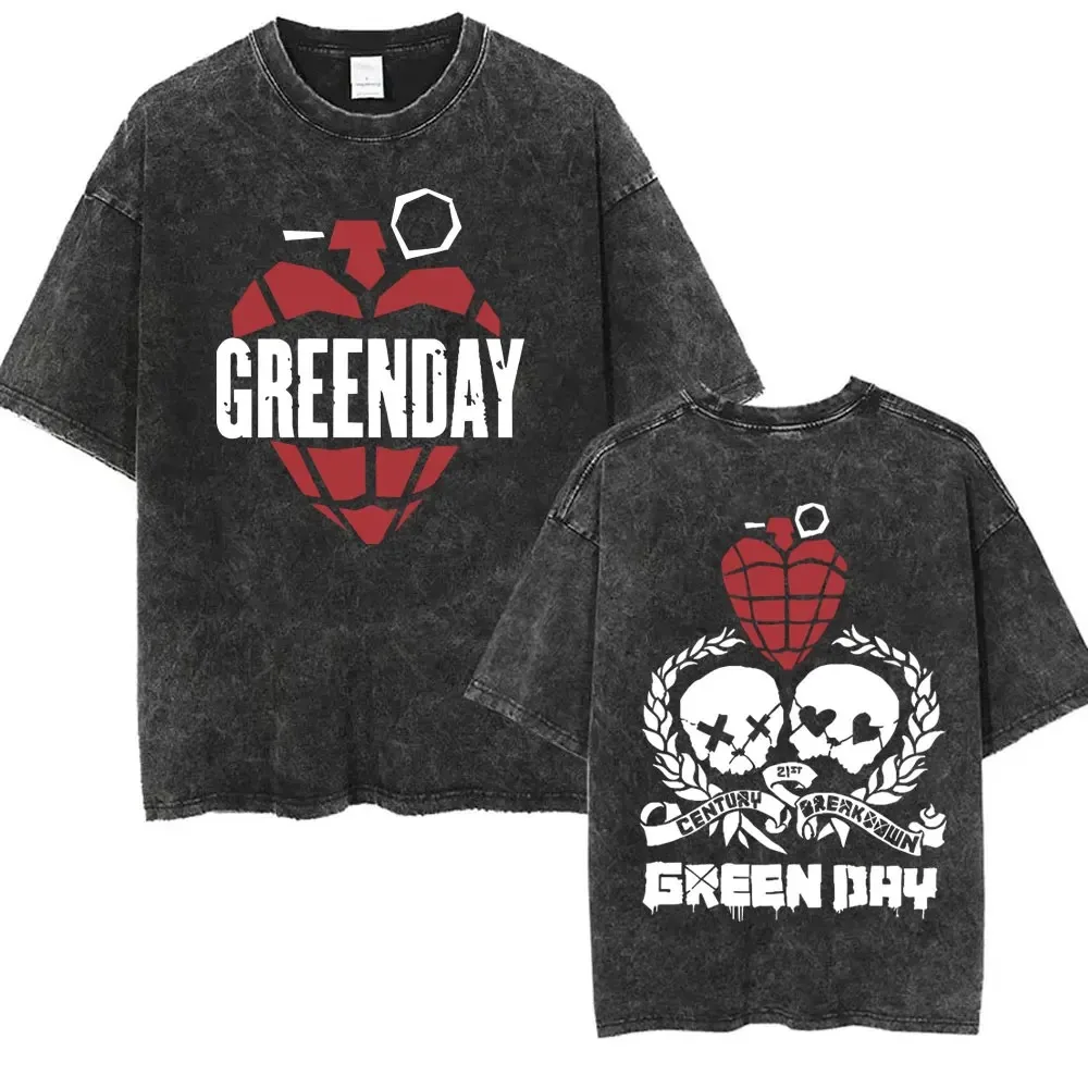 Green Day T-Shirts Acid Washed Übergroße Vintage Punk Band Frauen Hip Hop Gothic Rock Übergroßes T-Shirt Hochwertige Baumwoll-T-Shirts