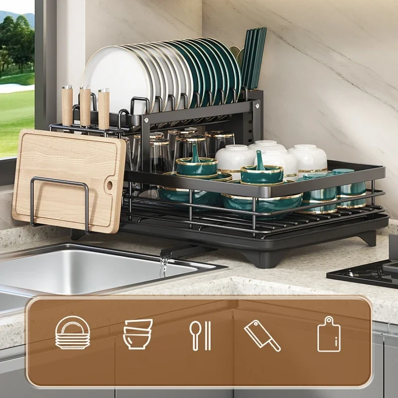 

Kitchen Organizer Dish Drying Rack Bowls Knife Fork Pot Lid Utensils Storage Rack Kitchen Counter Tableware Drainboard