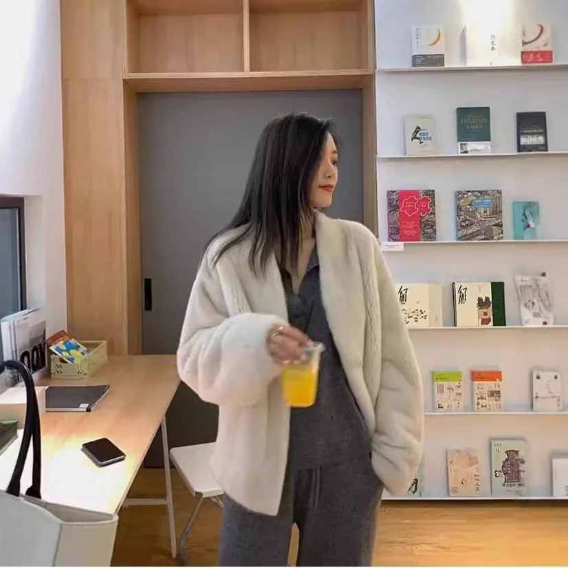 معطف فرو الثعلب المقلد الدافئ والفضفاض للنساء ، رقبة حرف V ، أنثى ، كوري ، جديد ، خريف ، شتاء #1