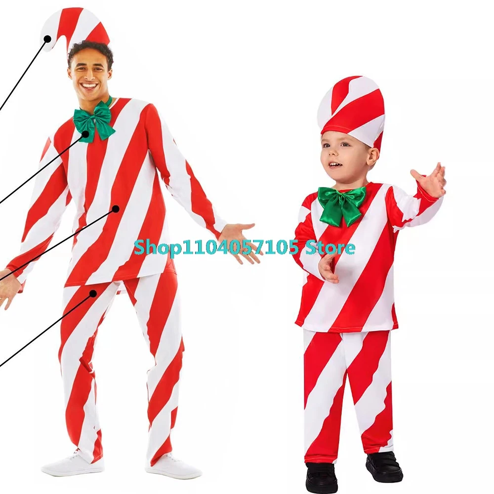 Erwachsene Kinder Weihnachten Cosplay Candy Cane Kostüm Weihnachten Karneval Party Bühne Leistung Rollenspiele Santa Claus Fancy Dress Up