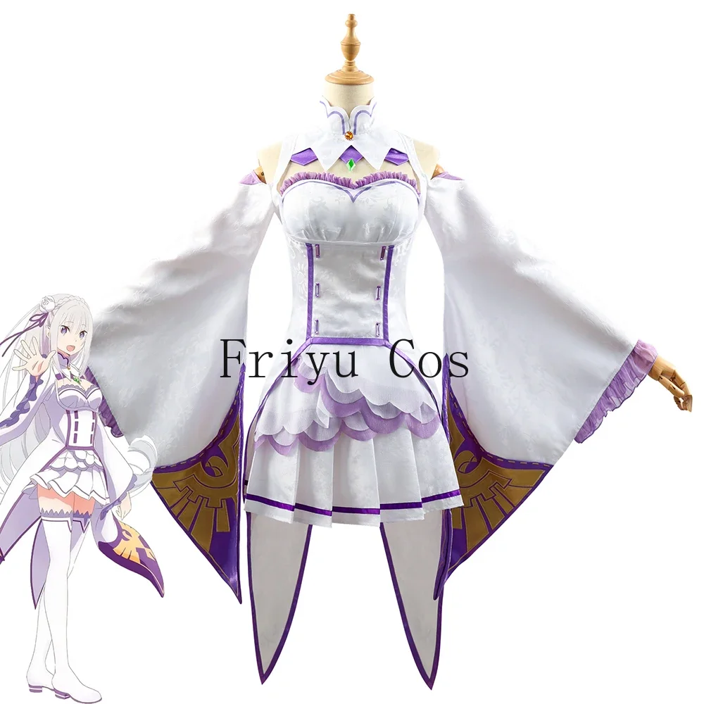 

Anime Re Life in A Different World From Zero Emilia Dress Cosplay Costume Emiria Skirt Suit Headdress Woman Halloween Costume