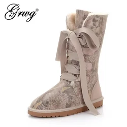 UAAQV-Botas de nieve de piel de vaca 2024 auténtica para mujer, Botines altos clásicos australianos, zapatos cálidos de invierno, 100%