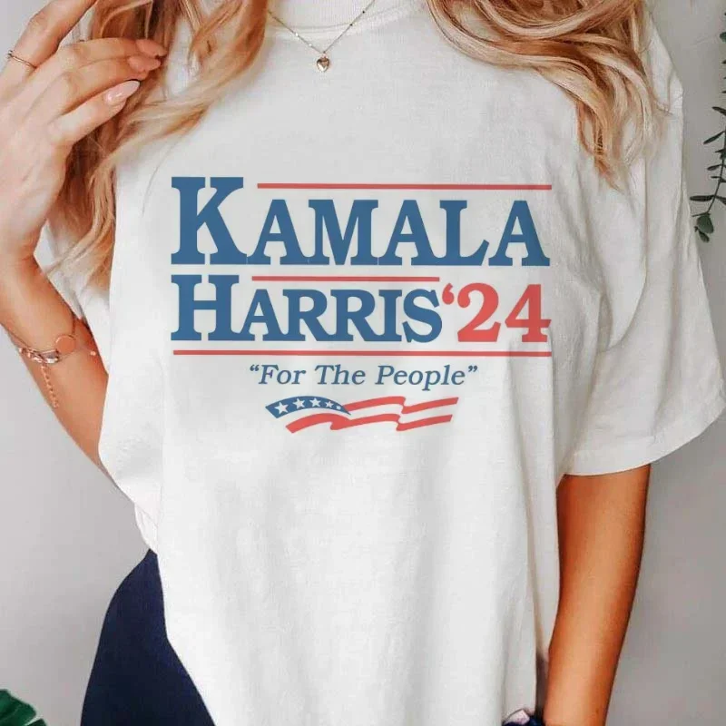 Kamala Harris President 2024 for The People Pattern Women's Cartoon Short Sleeve Printed Top Casual Clothes Women's T-Shirt