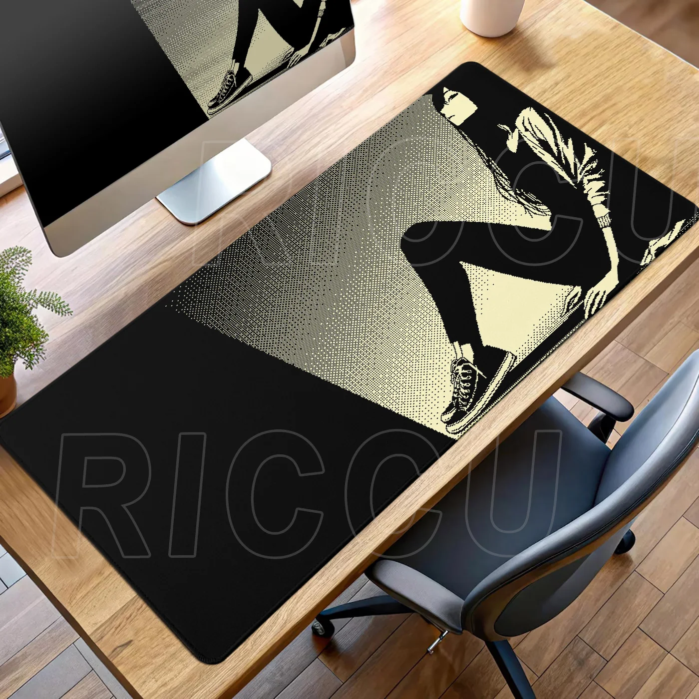 XXL HD-Druck Anime Girl Mauspad XXL Schwarz Weiß Cooles Mauspad mit schneller Reaktionszeit Tastaturunterlage PC-Zubehör Schreibtischunterlage Teppich – Detail 7