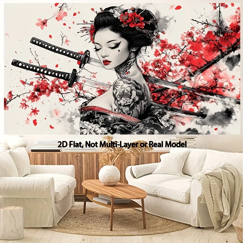 1pc Japanese Samurai Backdrop Wall Hanging, 2D Flat Tapestry, Photography Prop, Studio Background Decor for Living Room Bedroom
