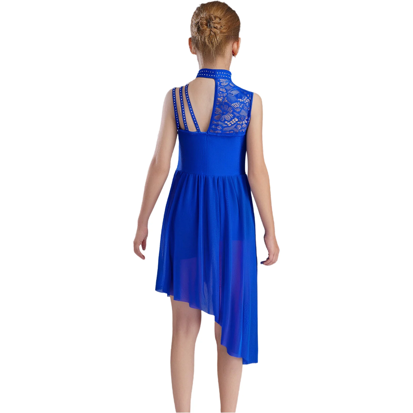 طفل الفتيات الباليه فستان رقص غنائي الشكل التزلج الجمباز الإيقاعي مرحلة الأداء زي بلا أكمام فستان حجر الراين #4