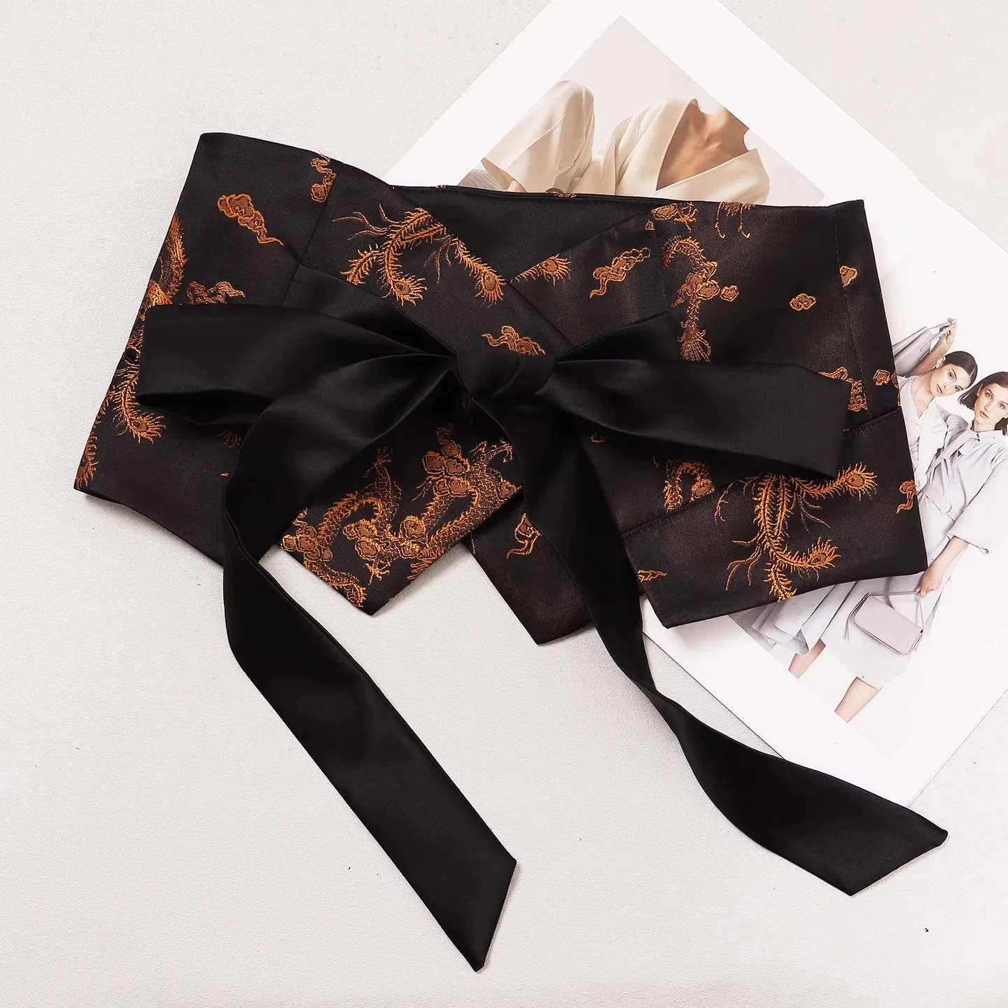 Women's Fashion Bow Print Cummerbunds Female Dress Corsets Waistband Belts Decoration Wide Belt R3141