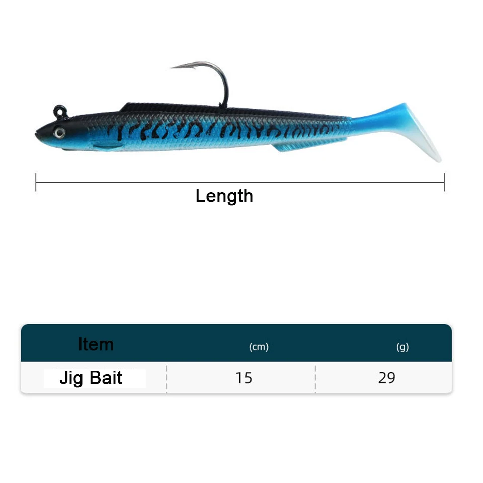 2Pcs/lot Mixed Colors Soft Bait 15cm 30g Jig Hooks Wobblers Fishing Lure Artificial Silicone Baits Pesca Tackle Kit