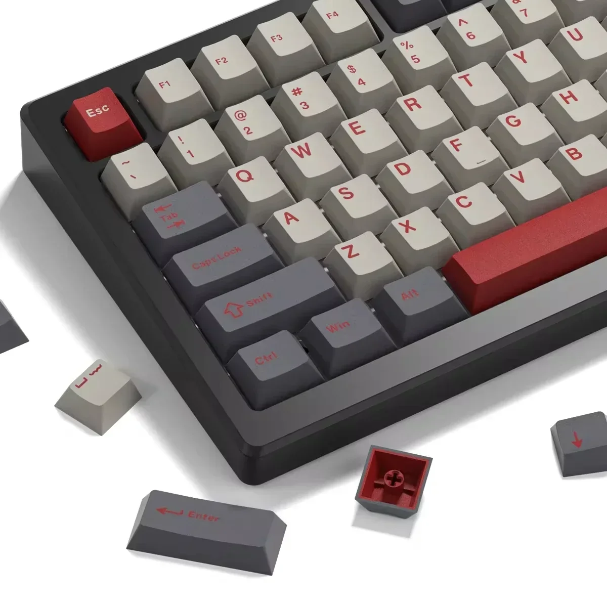 

132 Keys Retro Keycap Dark Grey Red Double Shot Cherry Profile Key caps for Cherry MX Switches Mechanical Gamer Keyboard