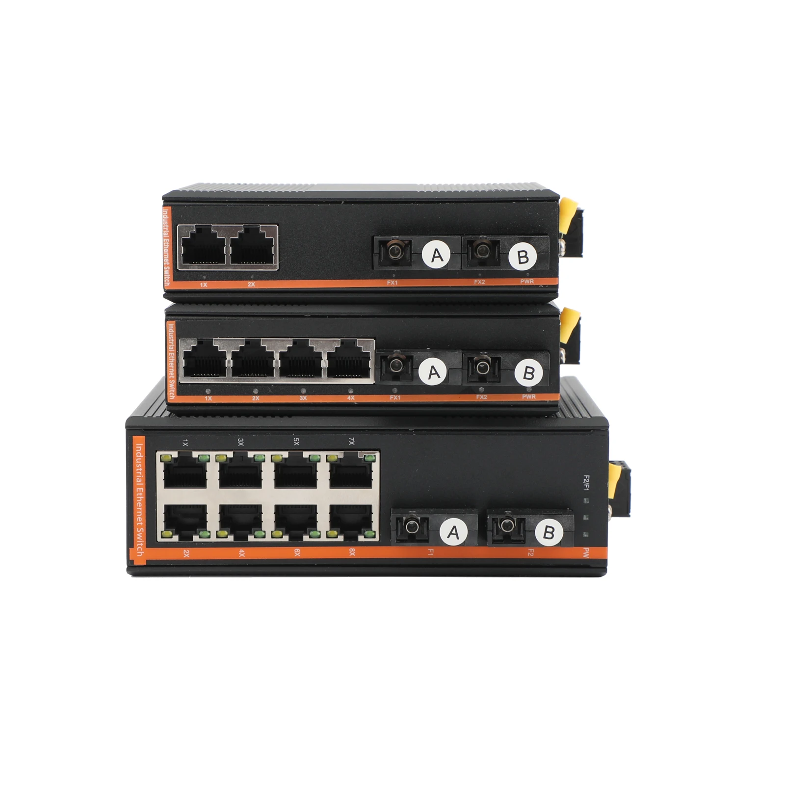 1 шт. гигабитных промышленных трансиверов, 10/100/1000 Мбит/с, одномодовый, 2 оптоволоконных порта на 2/4/8 RJ45 A + B, конец UPC/APC SC, 20 км