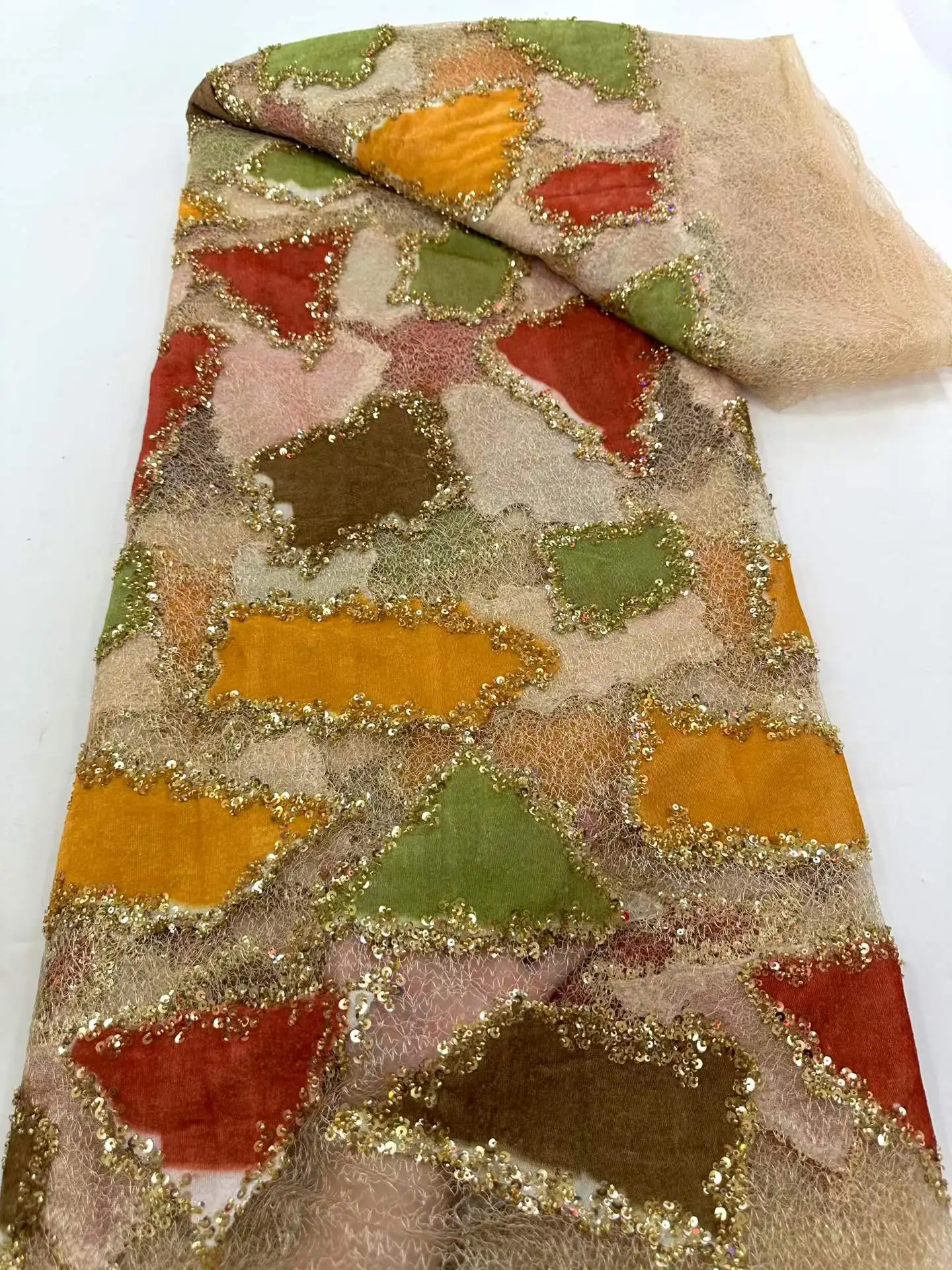 Afrikanischer Perlenstickerei-Spitzenstoff 2026 – Hochwertige französische Mesh-Chiffon-Spitze mit Pailletten für Nigeria, ideal für Braut- und Partykleider
