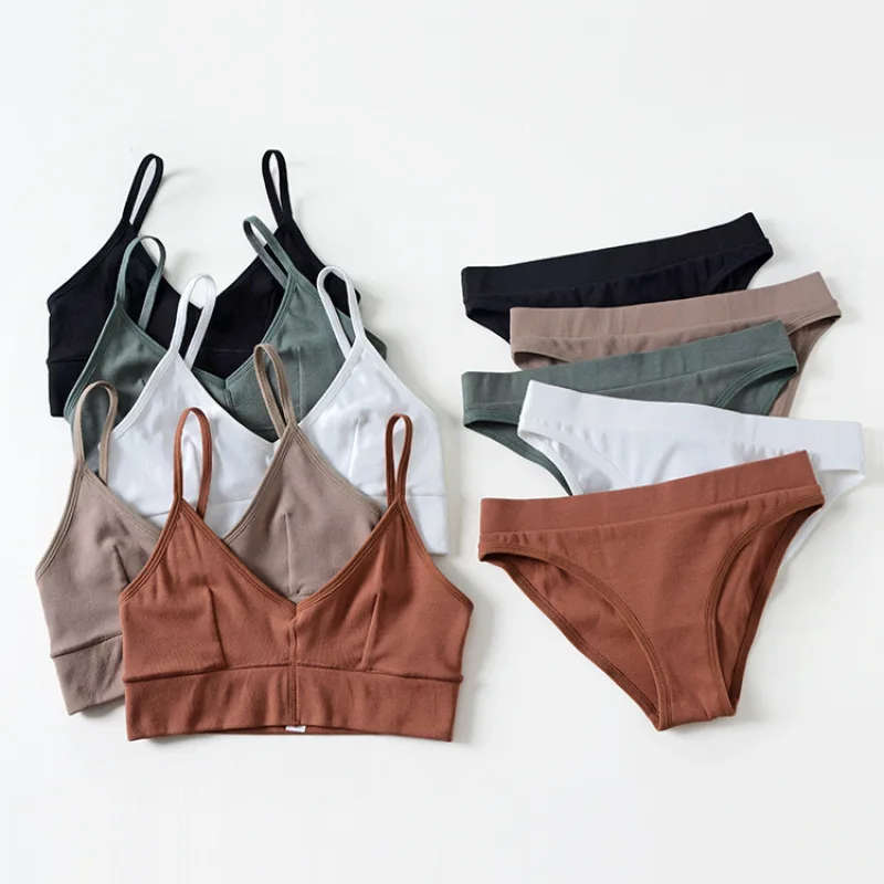 Damen-Lingerie-Set mit V-Ausschnitt, dünnen Trägern, BH und Slip, einfarbig, weiche Stretch-Unterwäsche, Nachtwäsche