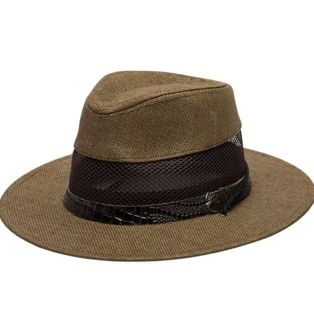 New Breathable Western Cowboy Hat Sun Protection Mesh Sun Hat Wide Brim Cowgirl Cap Summer