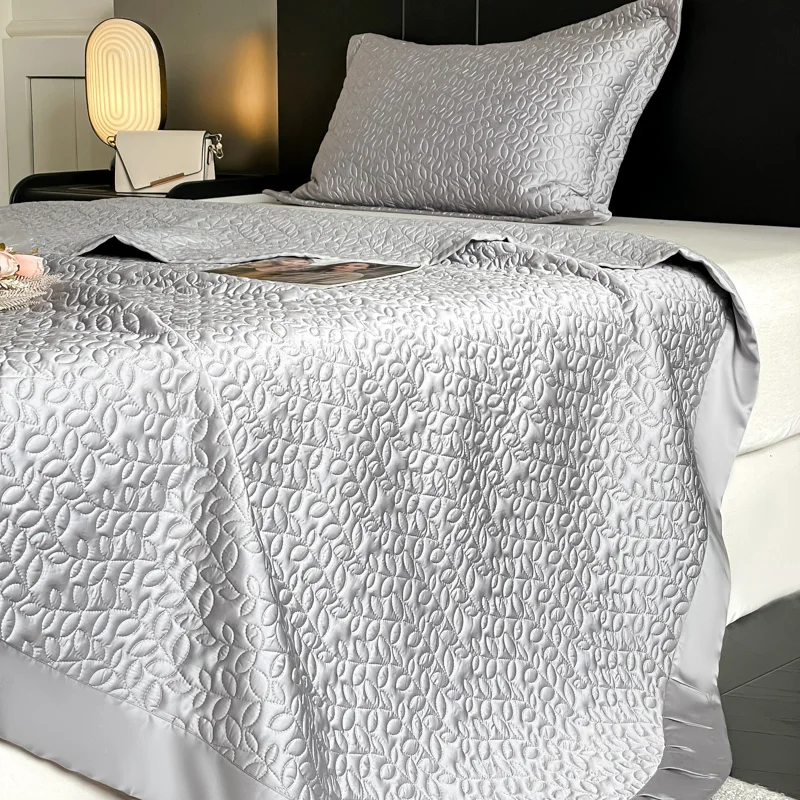 Grey Soft Silky Cool Feeling Lyocell Eucalyptus Fiber Quilted Bedspread Bed Cover Mattress Topper Coverlet Bed Sheet Summer Mat