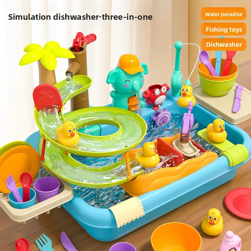 

Children's dishwasher toys outlet circulation electric water vegetable sink baby play house kitchen toys