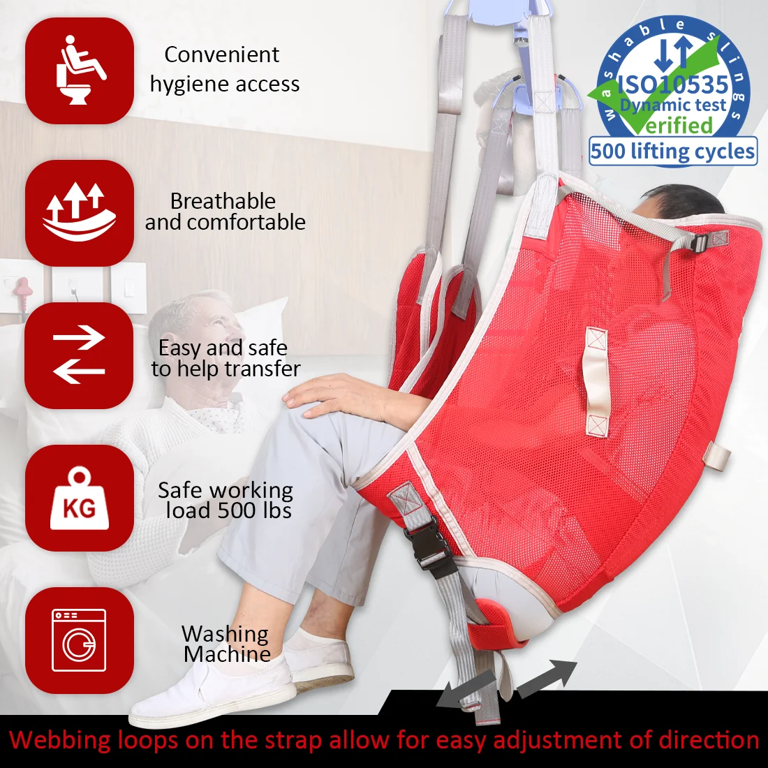 

Ehucon Слинг для Гигиены и Перемещения Пациентов - Многоразовая Моющаяся Сетчатая Слинг-система с Грузоподъемностью 230кг