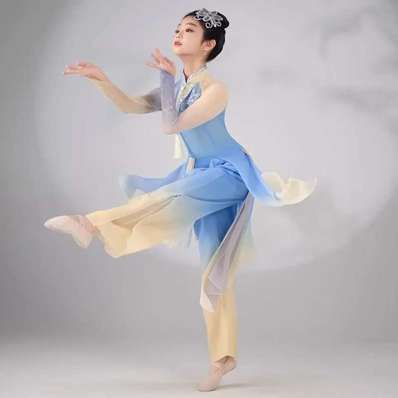 Traje de danza clásica para niñas Yangge Performance, traje de danza china, ropa de práctica de escenario, vestido folclórico tradicional