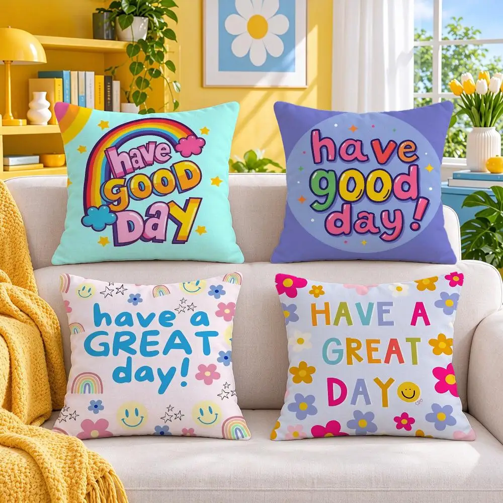 Good Day Cushion Cover Throw Pillow Short Plush Fresh Bright Cushion for Bedroom Sofa Ornament Present Gift
