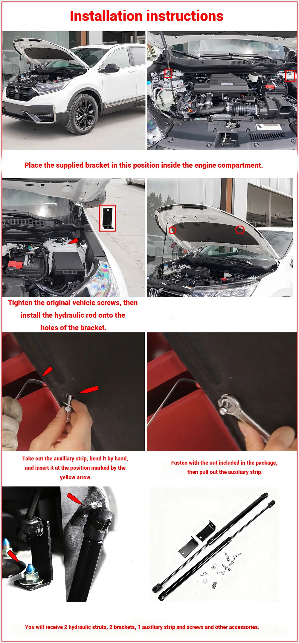 Barras de elevación de choque de Gas para capó de coche, barra de soporte de Reacondicionamiento para Honda CRV CR-V, 2017, 2018, 2019, 2020
