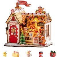 Robotime Rolife DIY Miniature House Kit Christmas Gingerbread House 250-Piece Model Kit Dolls House for Teens Adults No Glue