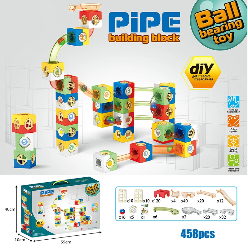 Children's educational assembly DIY pipeline building block track three-dimensional maze ejection ball building block toy gift