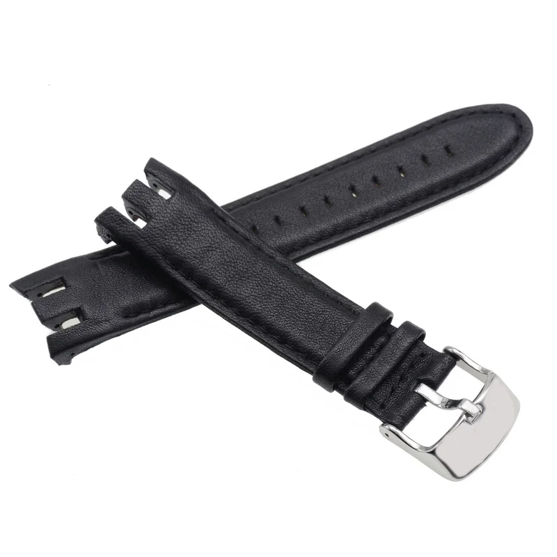 Crocodile Pattern Cowhide Watch Strap for Swatch Accessories Black Bifurcate Concave Interface 21MM Colloidal Particles Wrist