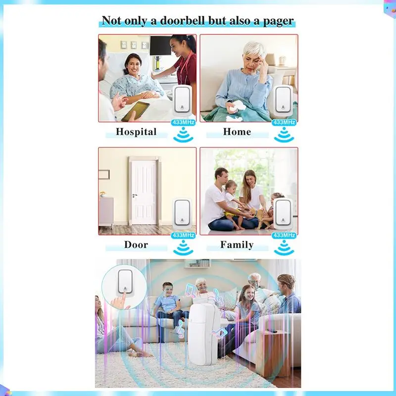 N93R Wireless Doorbell Without Batteries Waterproof Outdoor Kinetic Bell Self-Powered Button EU Plug