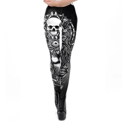 [You're My Secret] Brand Hot Sale Leggings Gothic Skull Punk Women Legging Retro Mid Waist PUSH UP Leggins Workout Ankle Pants