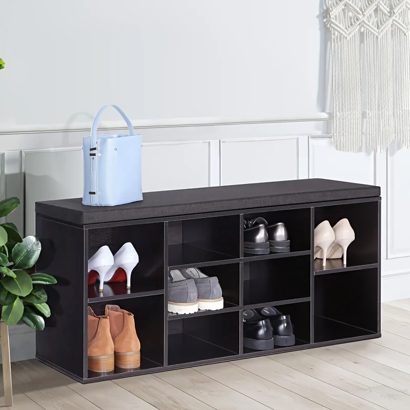

Shoe Storage Bench, Entryway Bench with Storage, 3-Tier Shoe Rack Bench 10 Cubbies Adjustable Shelves Shoe Organizer Shelf