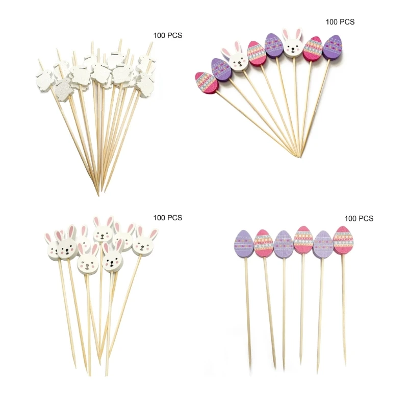 100 Pcs/Pack Fruit Sticks Online Celebrity Easter Bunny and Egg Festival String Finger Fork Fruit String Bamboos Dropshipping