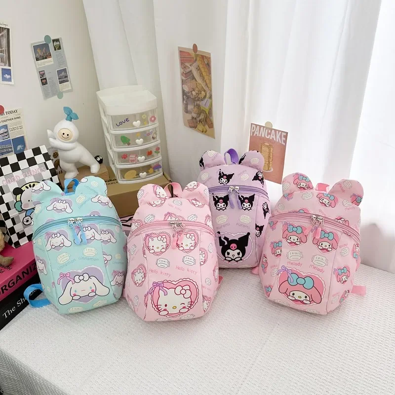 Sanrio Backpack Kawaii Cinnamoroll Kuromi Melody Hello Kitty School Bags Kids Satchel Anti-lost Outdoor Knapsack 11 Inch