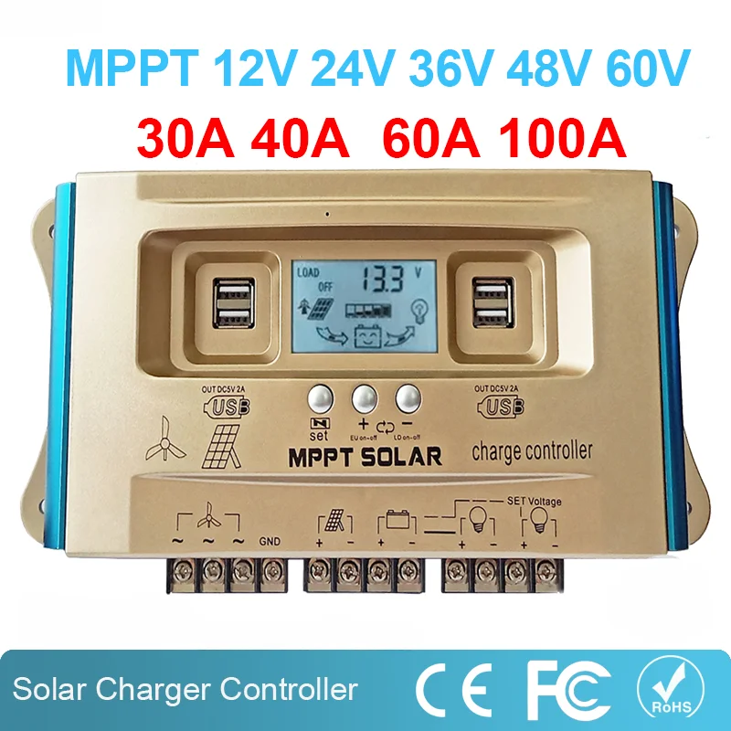 

30A 40A 60A 100A Wind Solar Hybrid Charge Controller Dual USB Charge Wind-Solar hybrid system controller MPPT charge regulator