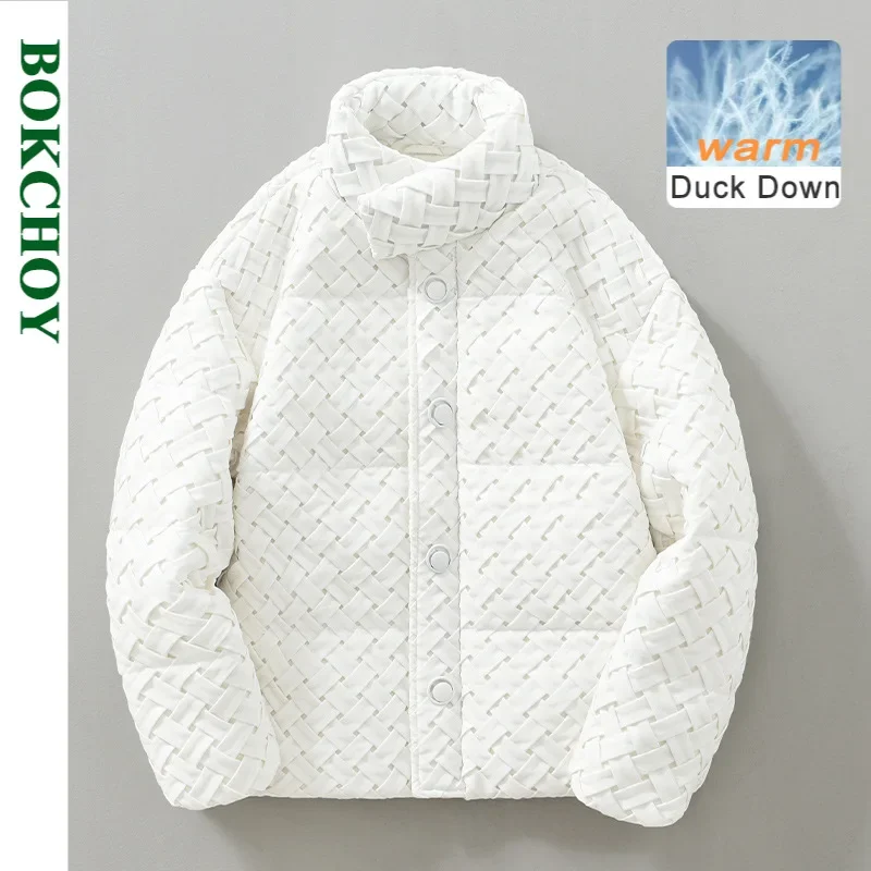 2024 invierno nuevo 85% plumón de pato blanco chaqueta gruesa para hombres tejido Casual bolsillos grandes mantener caliente chaqueta con cremallera J235