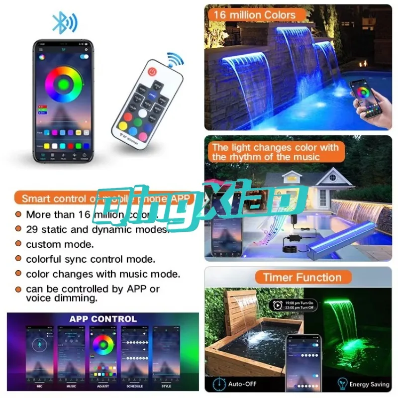 Acrylic Waterfall Outlet With Colorful LED Water Light For Outdoor Courtyard Rockery Pool Water Curtain Landscape Decoration
