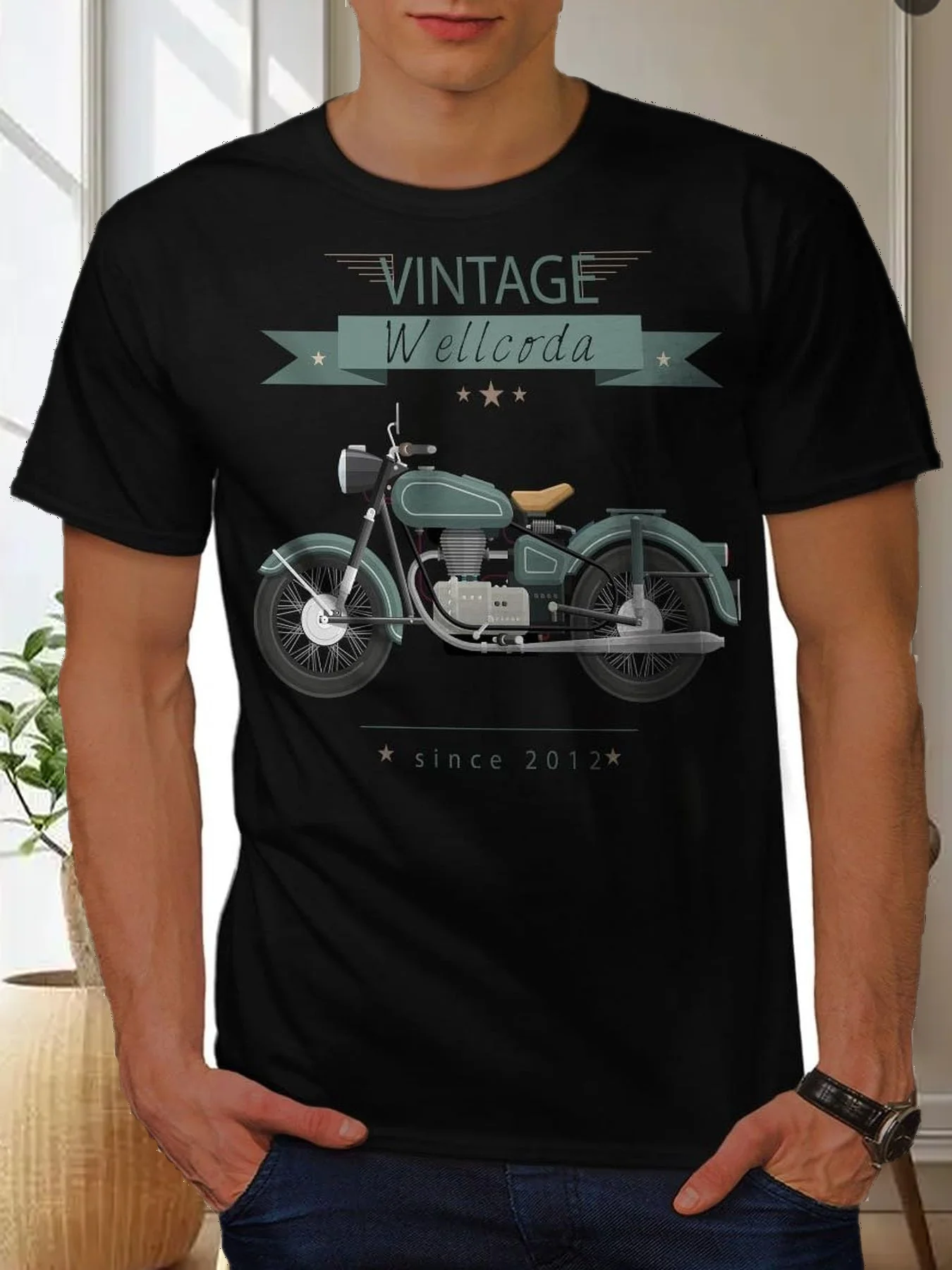 

Винтажная мужская футболка Wellcoda Motorbike, крутая футболка с графическим принтом