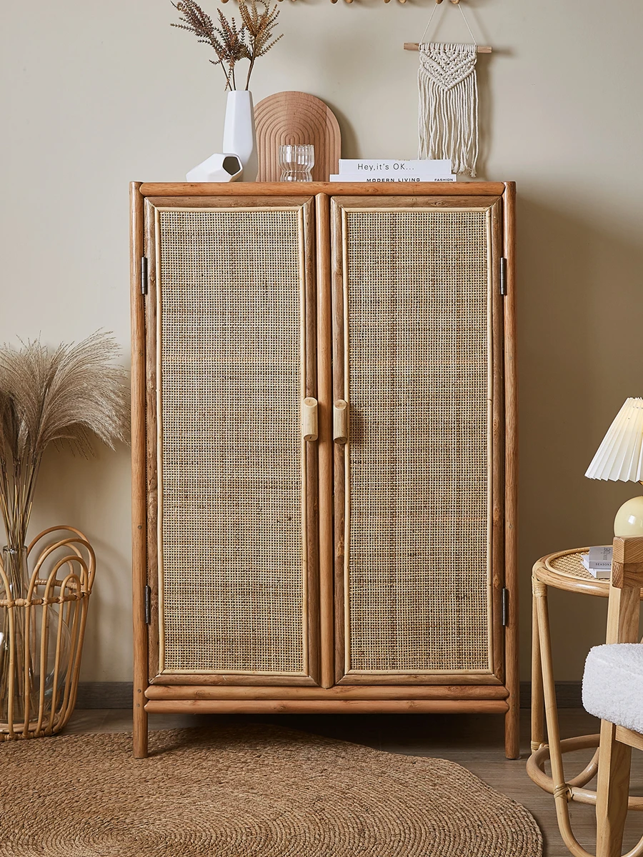 Vintage natural rattan weaving home dining side cabinet living room sundries cabinet home accommodation storage