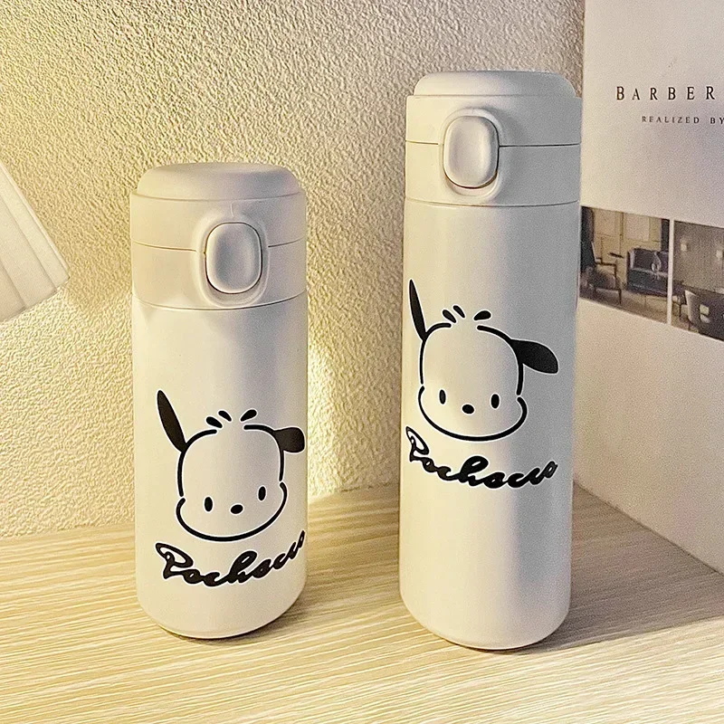 

New Miniso Sanrio 420Ml Kids Thermos Mug Anime Cartoon Kuromi Pochacco Stainless Steel Thermal Water Bottle Christmas Gift