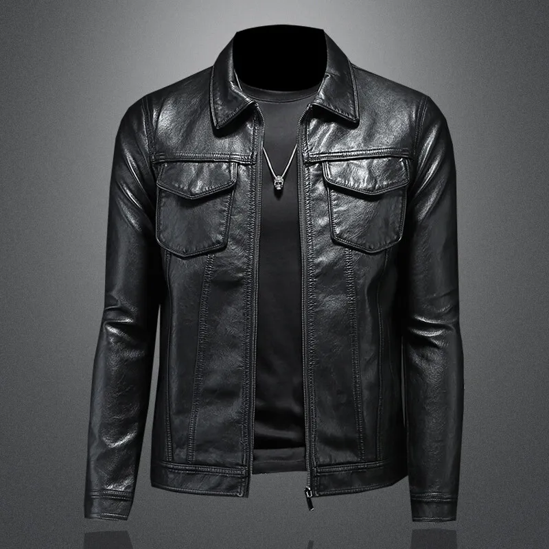 

Мужская повседневная кожаная куртка-косуха из искусственной кожи, приталенная, модная, молодежная, с длинными рукавами, на молнии, весна 2025, цветная