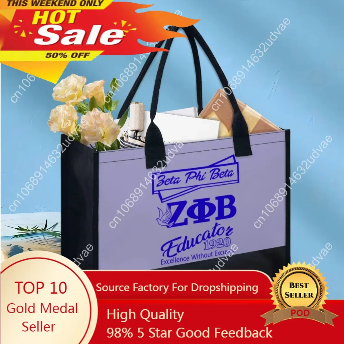 New Trendy Durable Handle Tote Bag Zeta Phi Beta Pattern Fashion Party Travel Large Capacity Tote Bag Mother Teacher Gift 2023