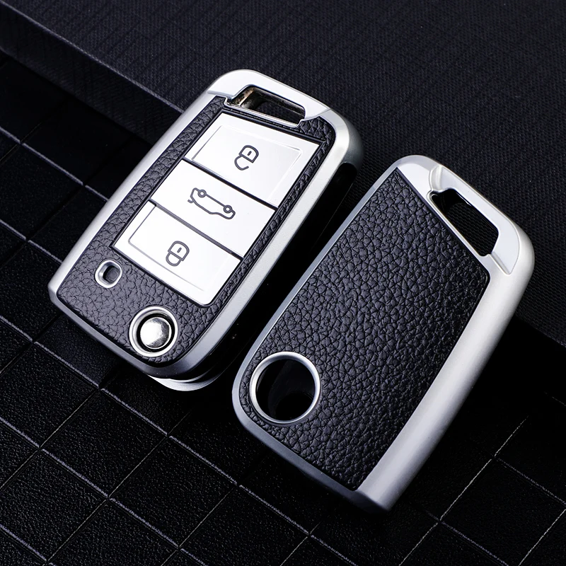 Leather TPU Keychain Car Key Case Cover For VW Volkswagen Golf 7 MK7 Tiguan MK2 For SEAT Ateca Leon FR 2 Ibiza For Skoda Octavia