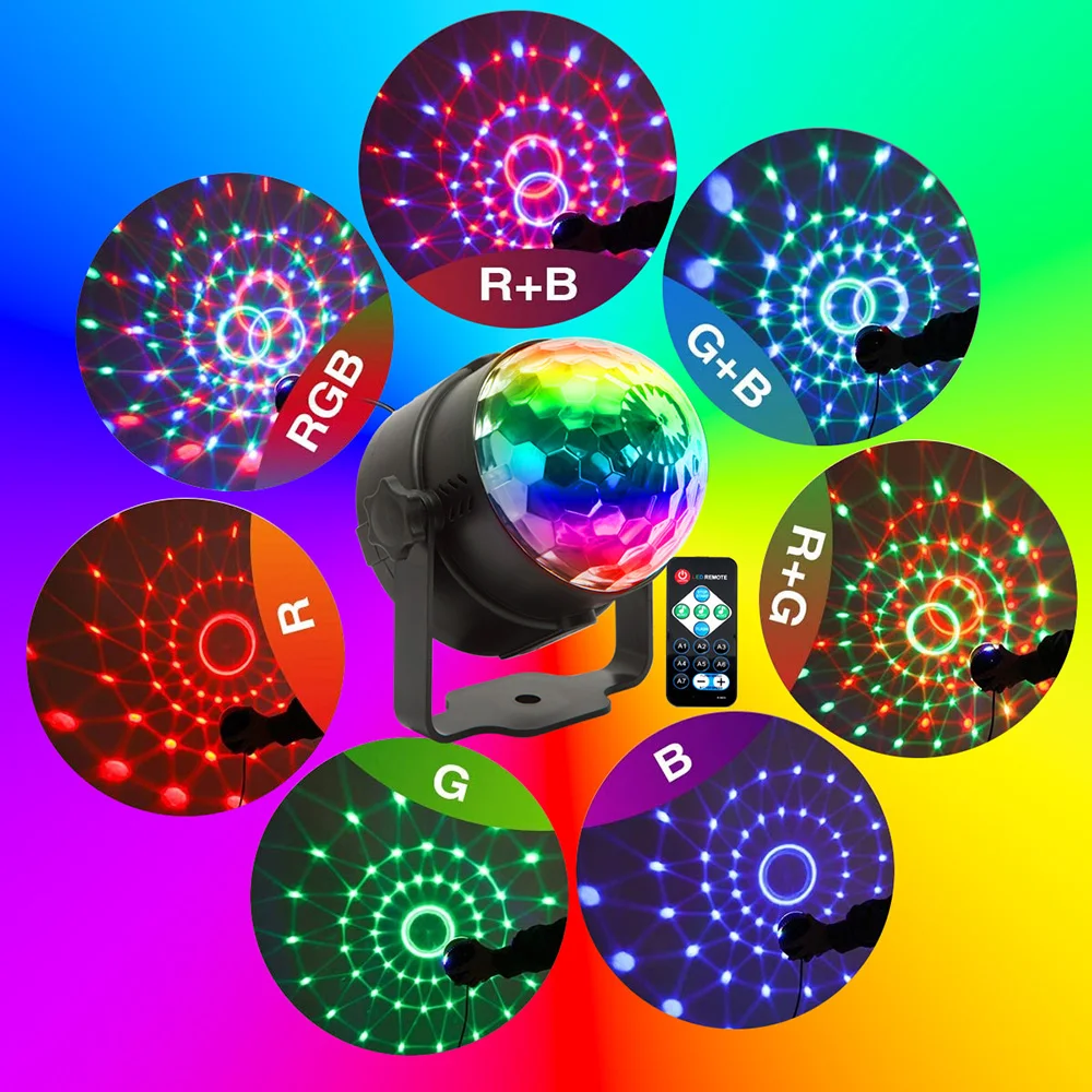 LED Disco Light Rotating Stage DJ Light Ball Strobe Remote Control Magic Dance Car Christmas Gift Party Club Bar Laser Show Lamp