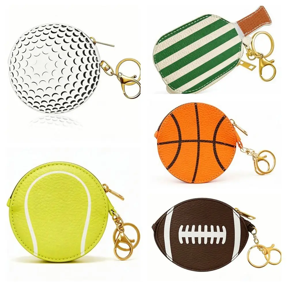 PU Leather Sports Keychain Wallet Waterproof Ball Shaped Ball Shaped Coin Purse Basketball Headphone Pouch Sports Activities