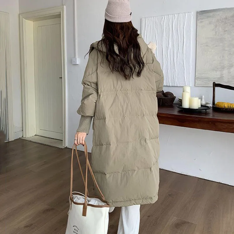 2024 Winter New Fashion Tren Down Cotton Jacket Womens Korean Long Hooded Parker Overcoat Female Loose Thick Warm Padded Jackets