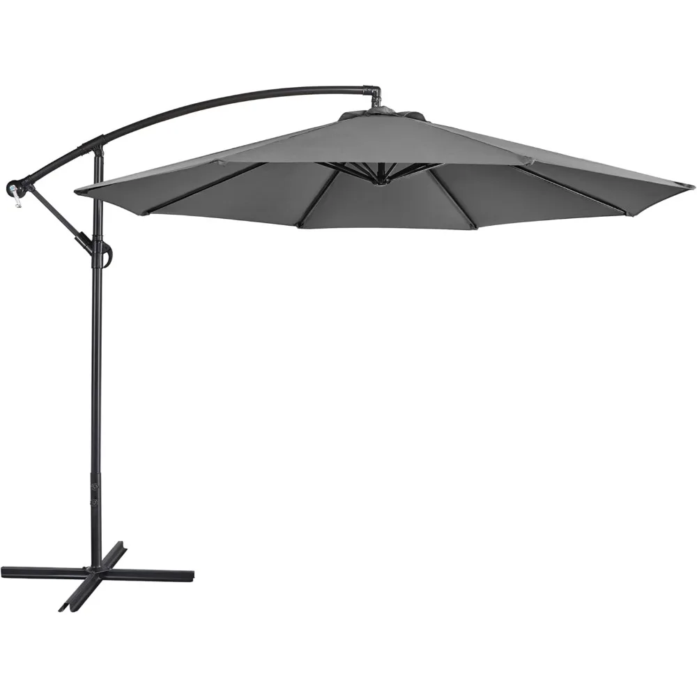 10FT Patio Offset Umbrella - Cantilever Hanging Outdoor Umbrellas w/UV Protection & 8 Ribs & Handy Crank & Cross Base for Marke