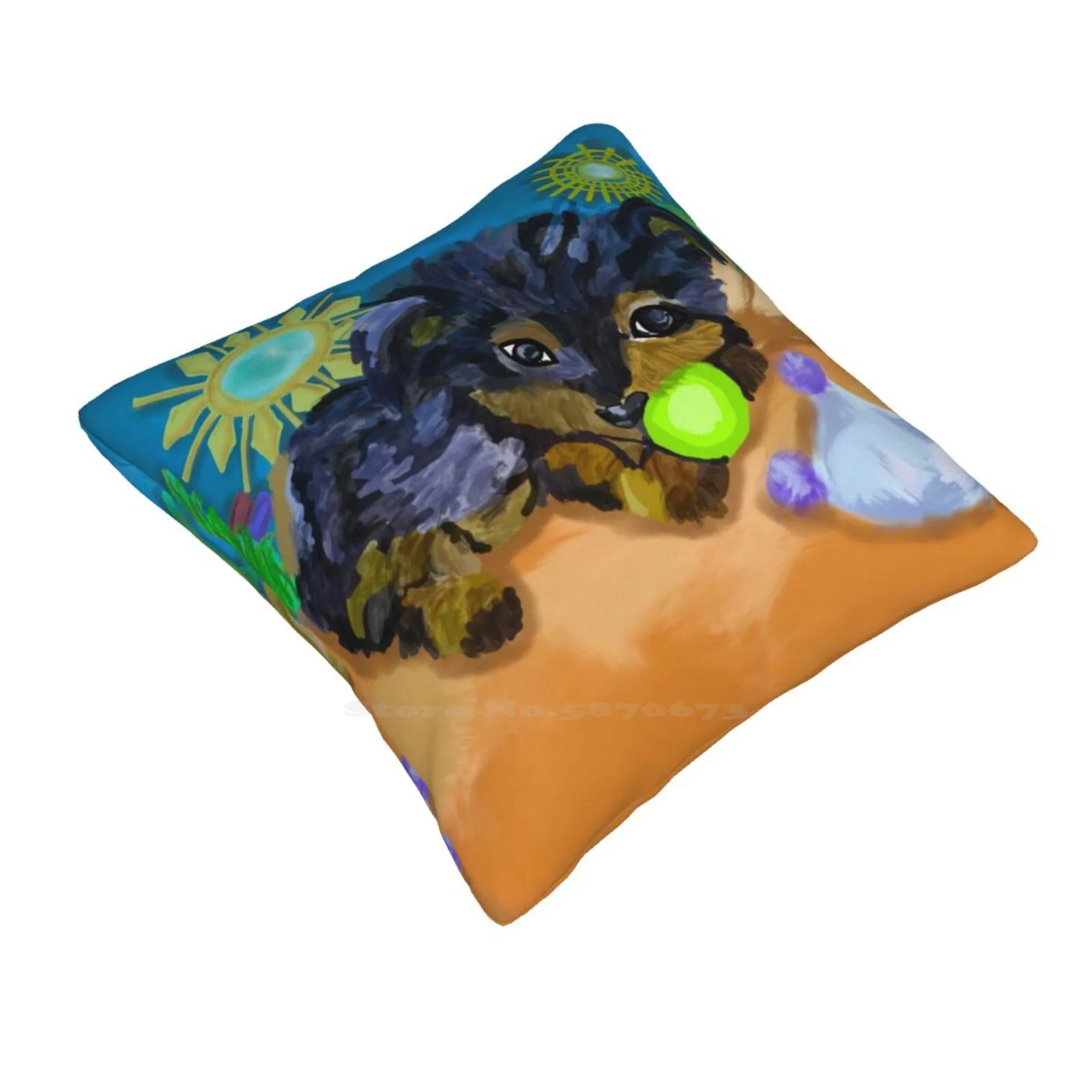 Yago Yorkshire Terrier Dog Playing With A Baseball Ball Funny Cute Decor Square Pillowcase Yorkshire Terrier Dog Yorkshire