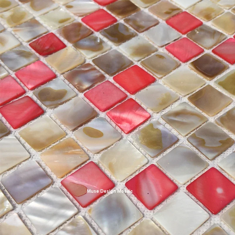 

Popular Queen Red Natural Brown Shell Mosaic Tile for Shower room Creative Makeup Room Fireplace Wall Sticker Wallpaper