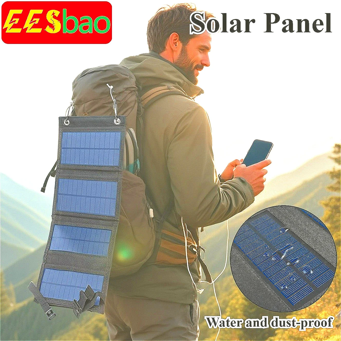 

EESBAO 25W-100W Tablet Cell Phone Solar Charger with USB Waterproof Foldable Charging Pad Outdoor Camping Emergency Power Supply
