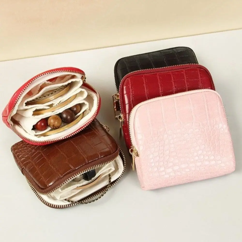 PU Leather Jewelry Packing Bag Solid Color Large Capacity Jewelry Storage Case Organizer Square Mini Cosmetic Bag Earrings