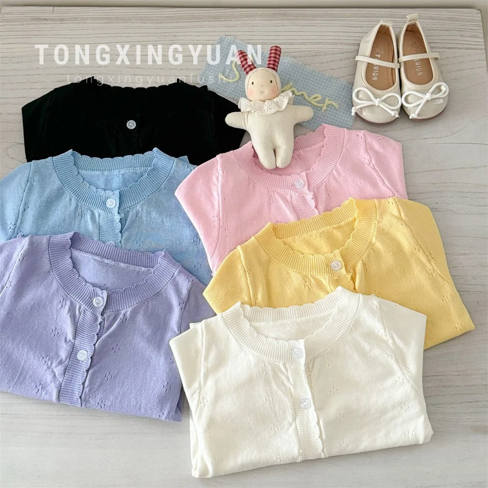 Female Treasure Outer Wear Thin Girls' Air Conditioning Small Jacket Girls' Baby Knitted Sweater Cardigan Children's Sunscreen